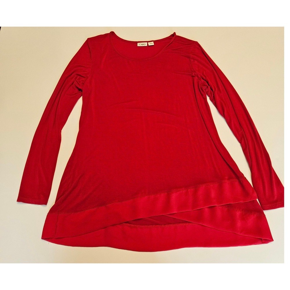 Cato Womens Red Long Sleeve Tunic Top‎ Layered Tulip Hem Size L